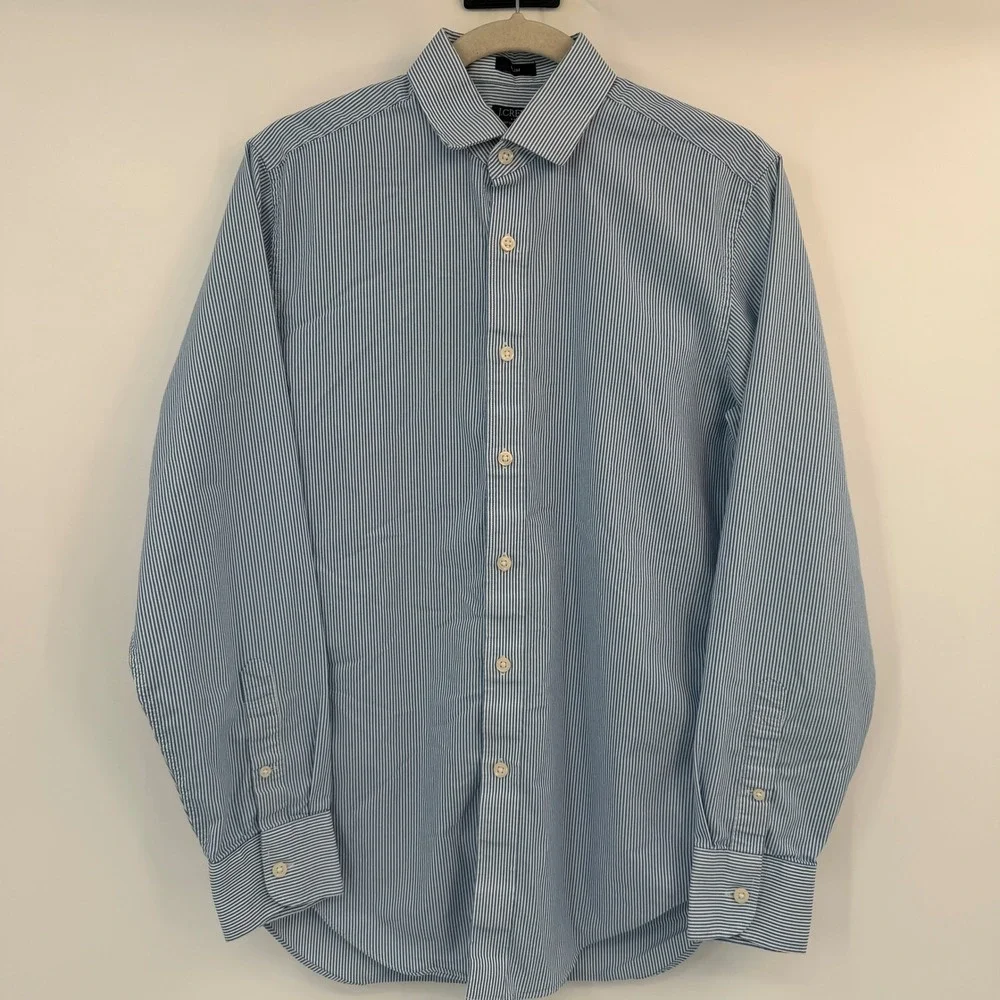 J Crew Mens Performance Slim Fit Blue White Striped Button‎ Down Shirt Small